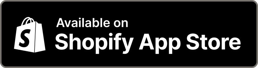 Schwarzer runder Button mit weißem Shopify-Logo und Text: Verfügbar im Shopify App Store